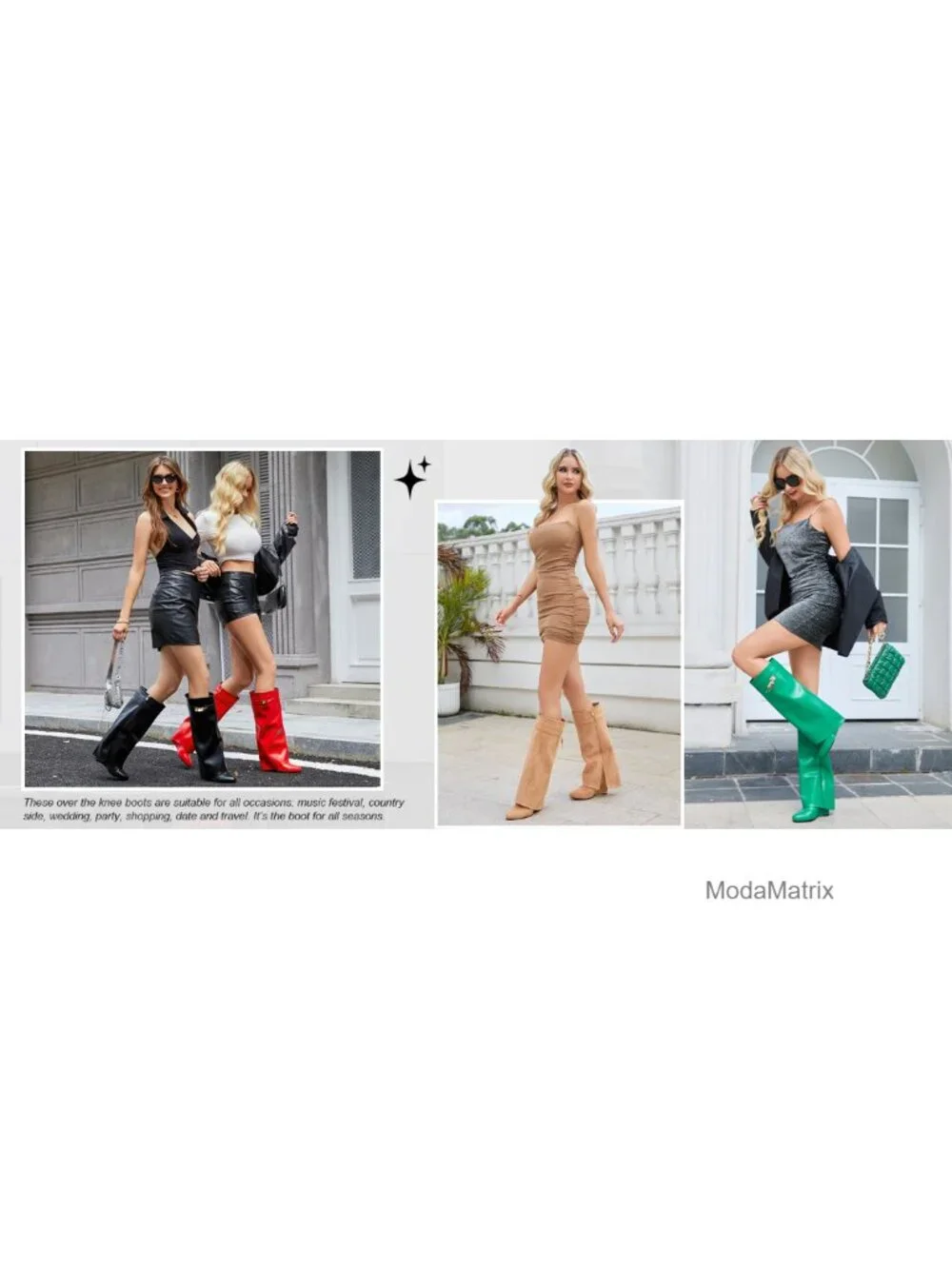 Fold Over Knee High Shark Boots 4-Inch Wedge Heel Side Zipper Women's Western